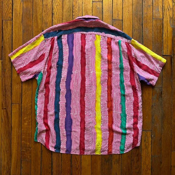 Rare VTG 80s 90s JAMS World Abstract Pattern Melted Crayon Hawaiian Shirt XL - Picture 6 of 8